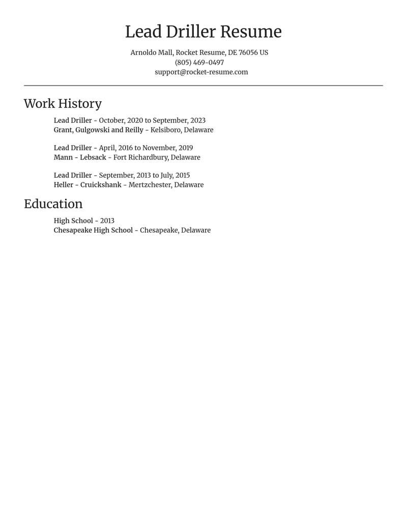 lead driller construction resume focal point template 1 foc