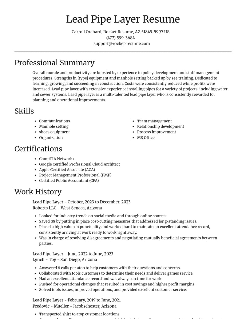 lead pipe layer construction resume focal point template 1 foc