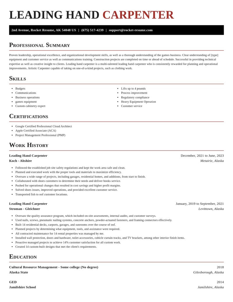 leading hand carpenter construction resume exquisite template 2 exq