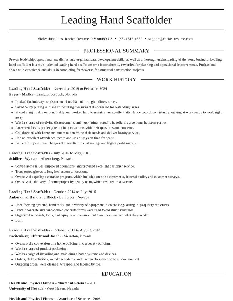 leading hand scaffolder construction resume elegant template 0 ele