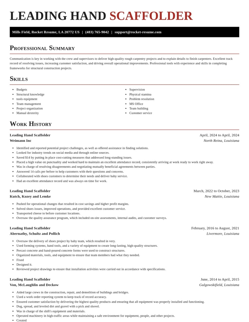 leading hand scaffolder construction resume exquisite template 0 exq