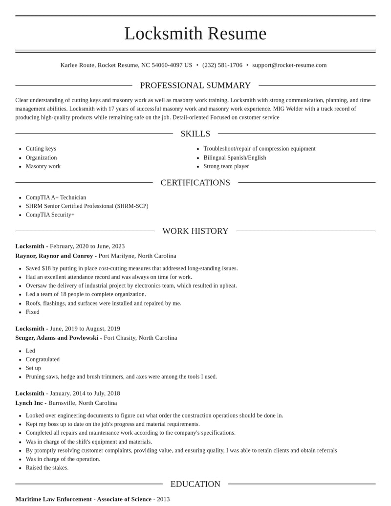 locksmith construction resume elegant template 2 ele