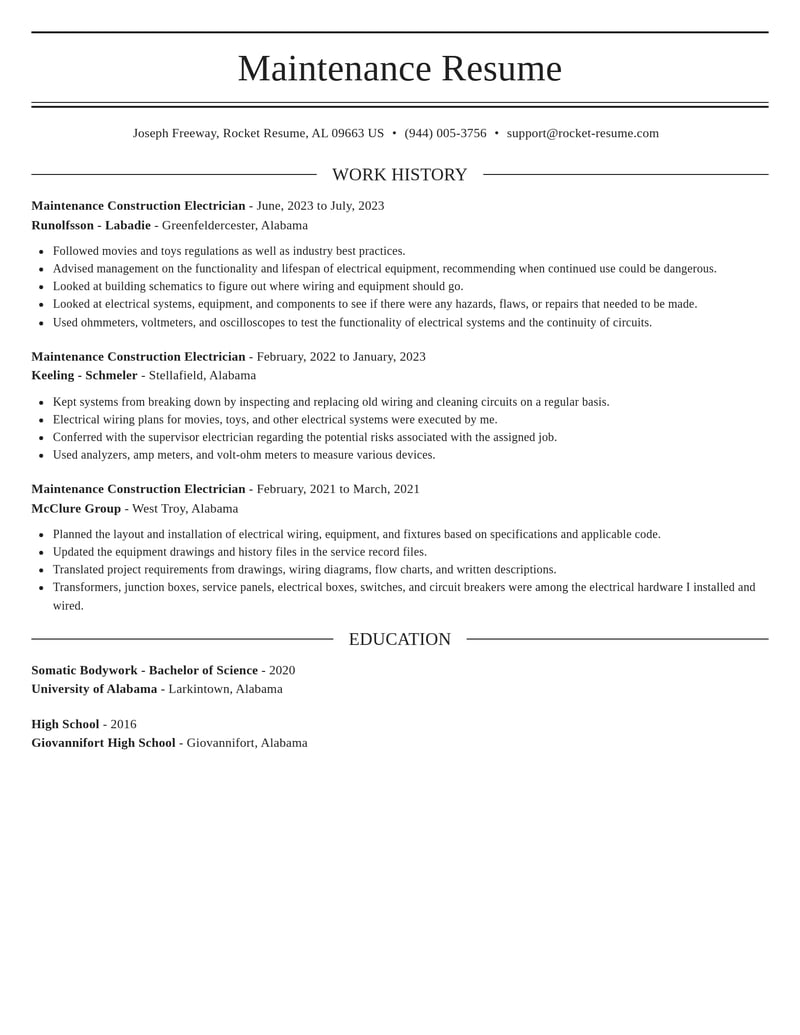 maintenance construction electrician construction resume elegant template 2 ele