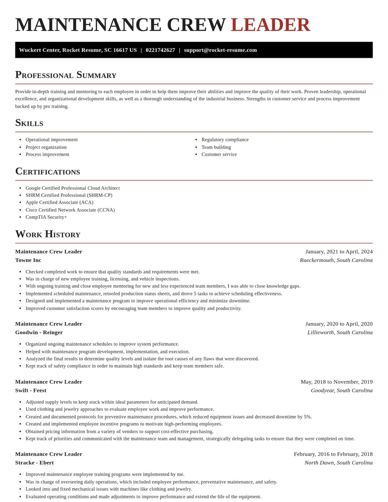 maintenance crew leader construction resume exquisite template 2 exq