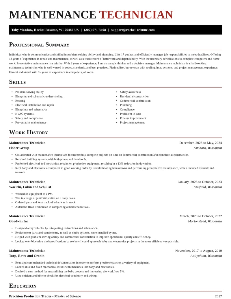 maintenance technician construction resume exquisite template 0 exq