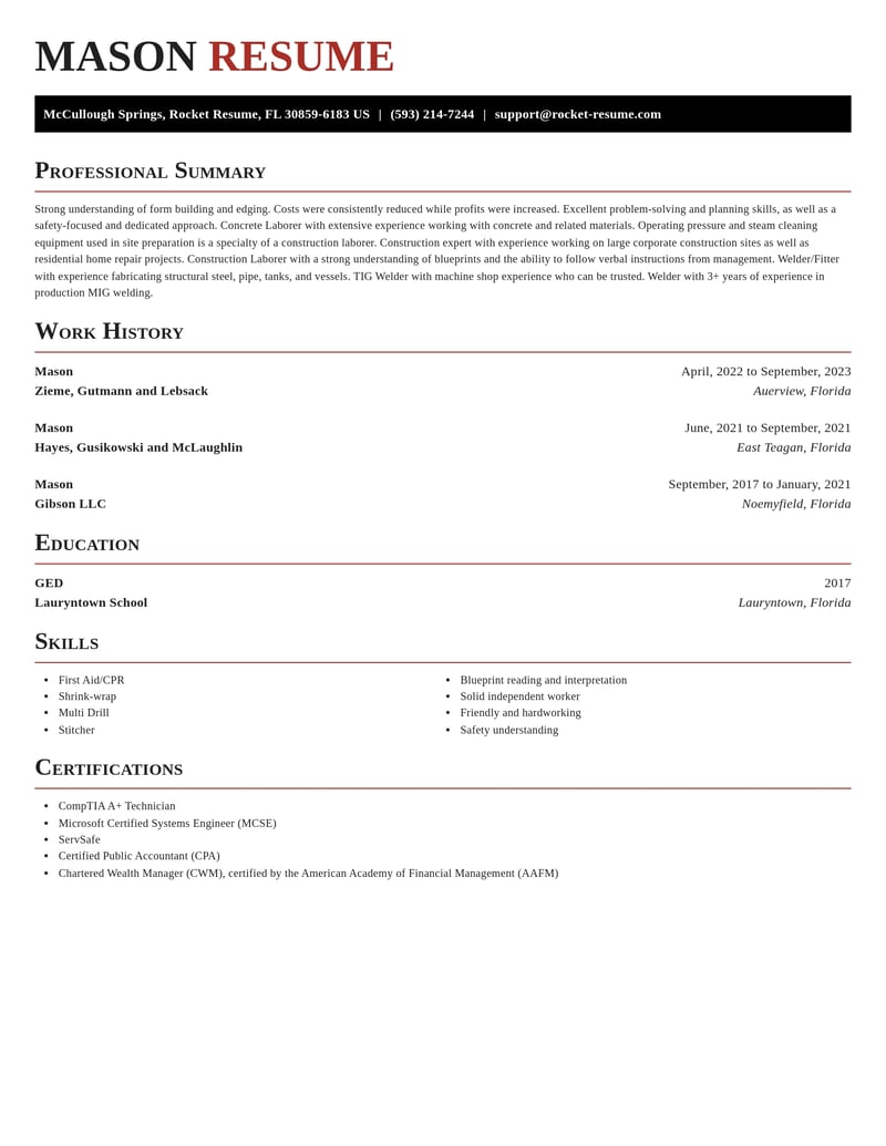 mason construction resume exquisite template 2 exq