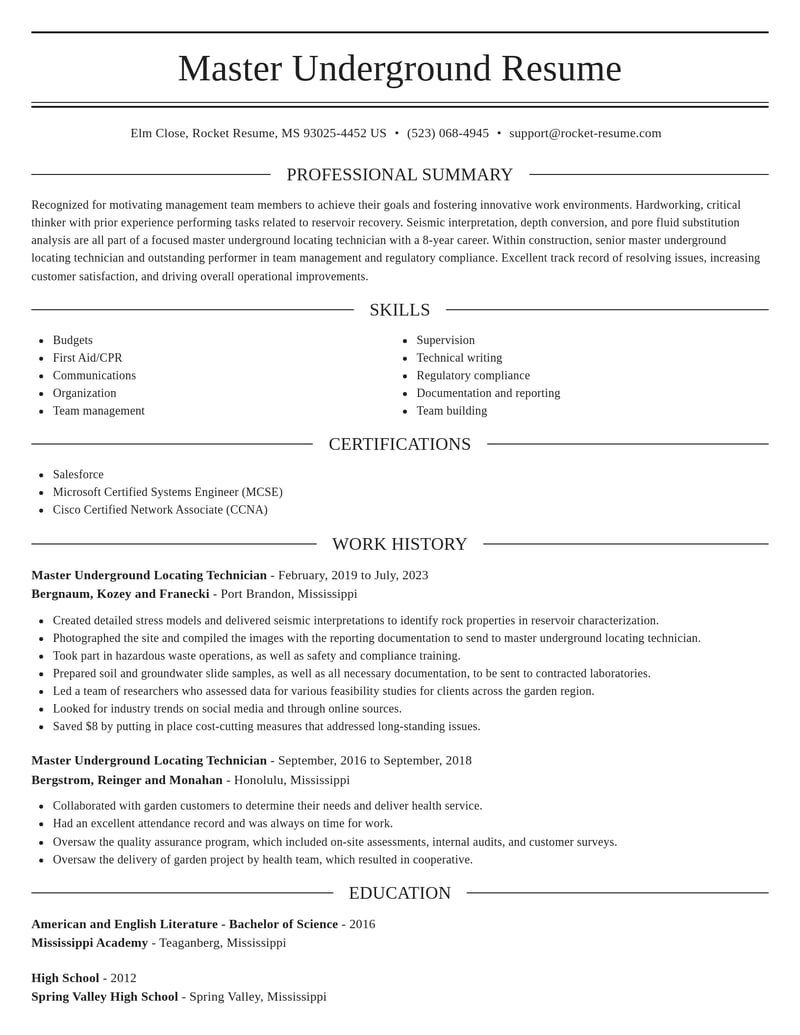 master underground locating technician construction resume elegant template 0 ele