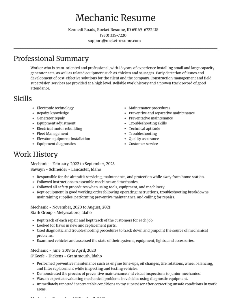 mechanic construction resume focal point template 0 foc