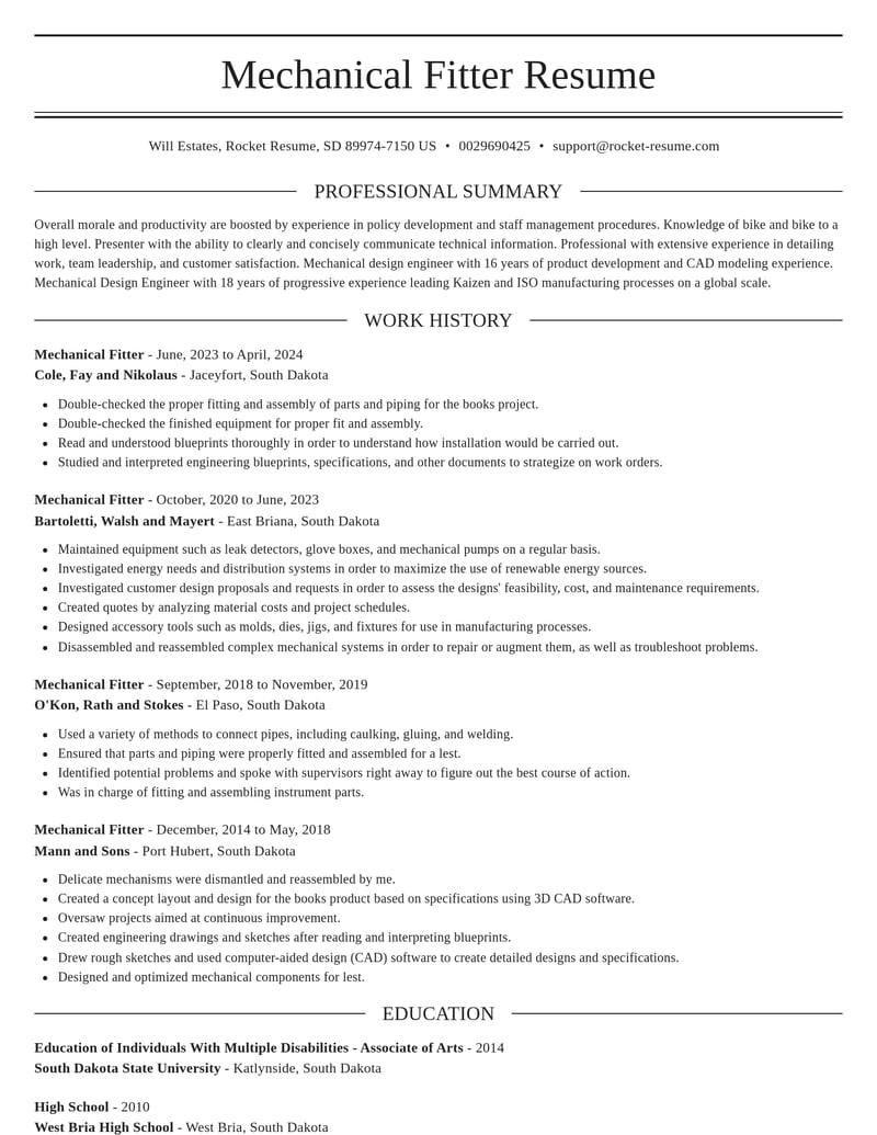 mechanical fitter construction resume elegant template 1 ele