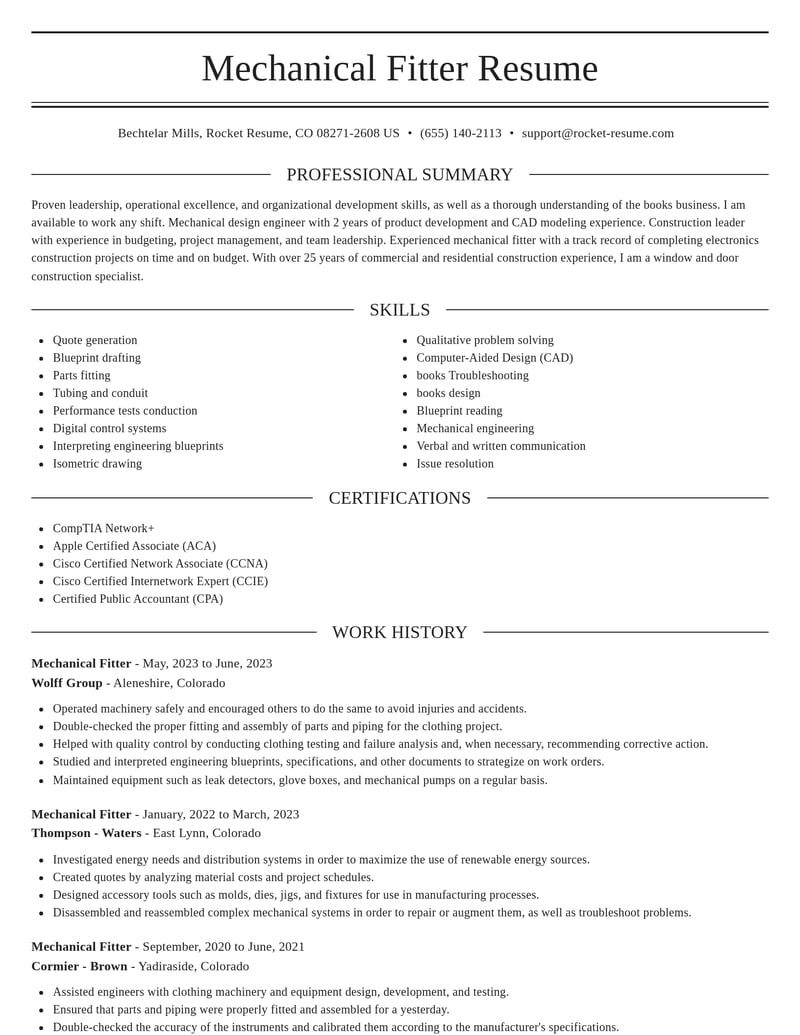 mechanical fitter construction resume elegant template 2 ele