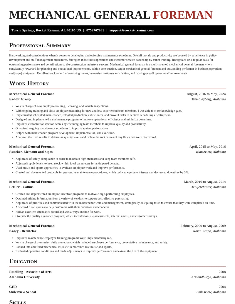 mechanical general foreman construction resume exquisite template 1 exq