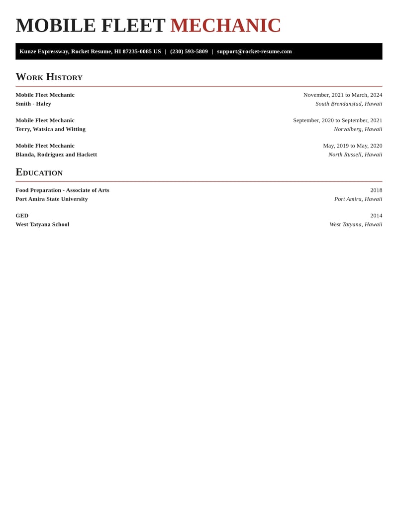 mobile fleet mechanic construction resume exquisite template 2 exq