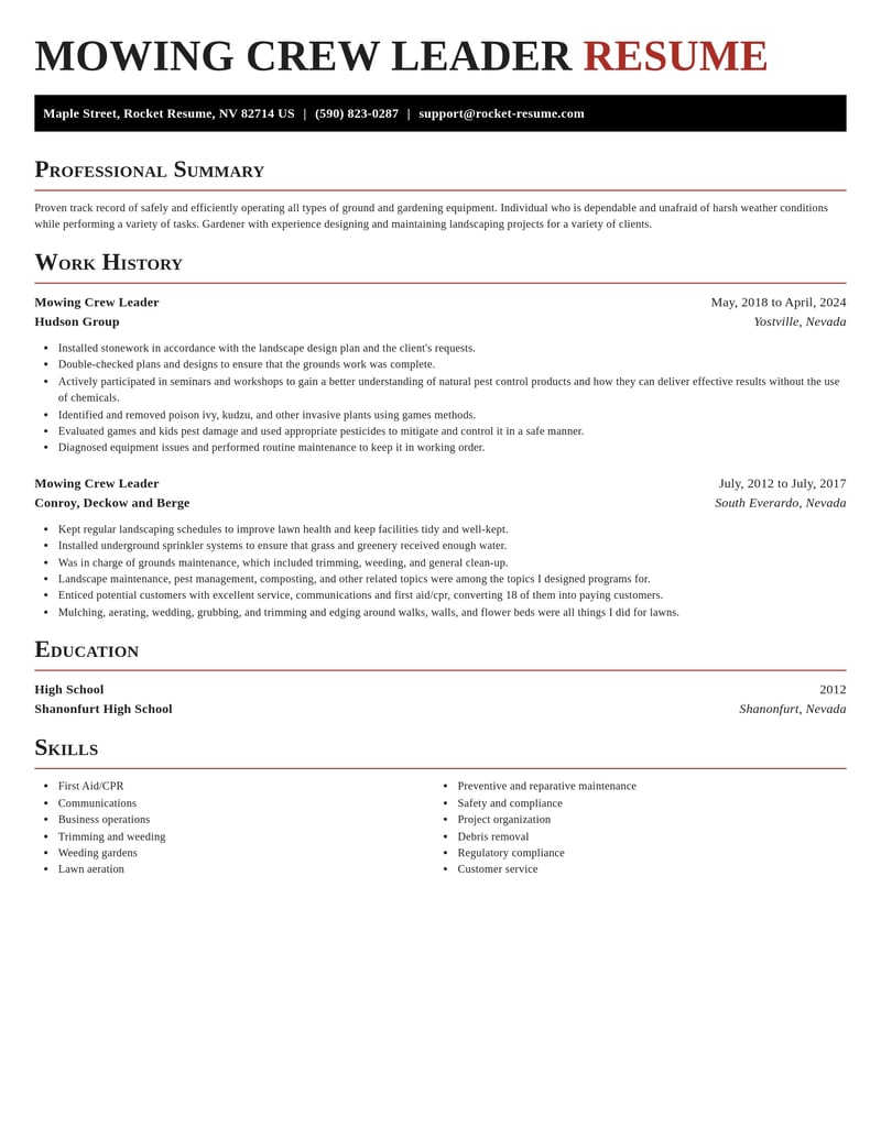 mowing crew leader construction resume exquisite template 2 exq