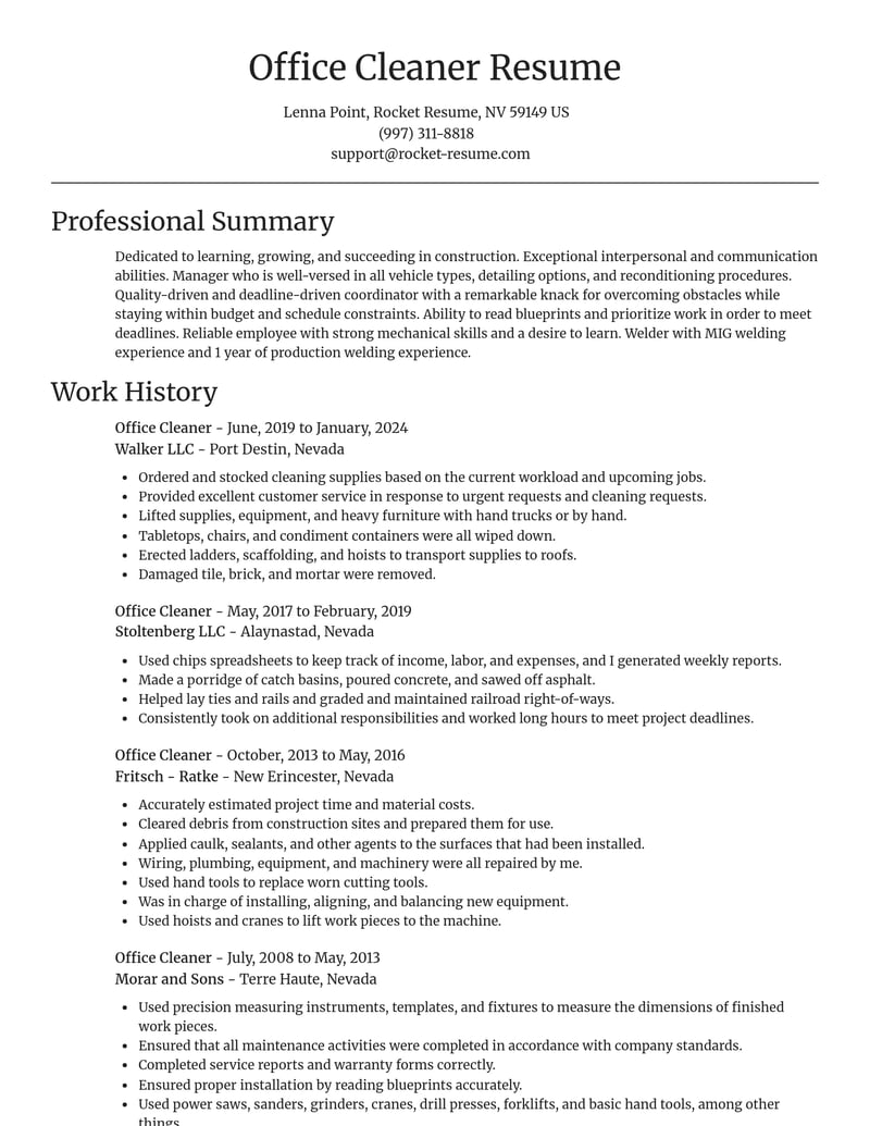 office cleaner construction resume focal point template 1 foc