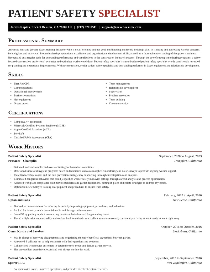 patient safety specialist construction resume exquisite template 2 exq