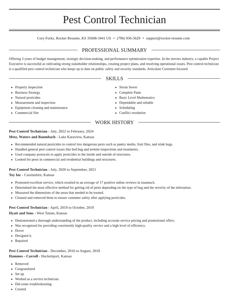 pest control technician construction resume elegant template 1 ele