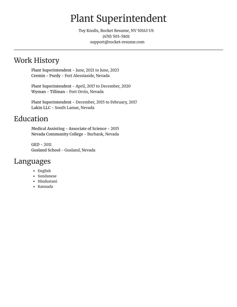 plant superintendent construction resume focal point template 2 foc