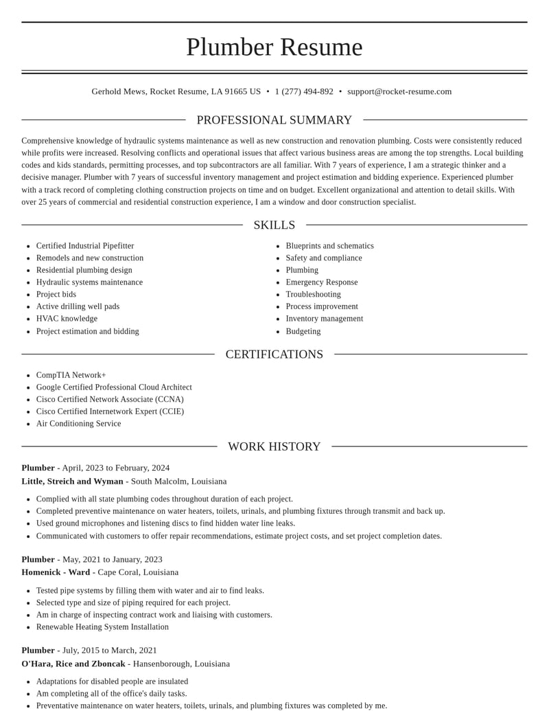 plumber construction resume elegant template 2 ele