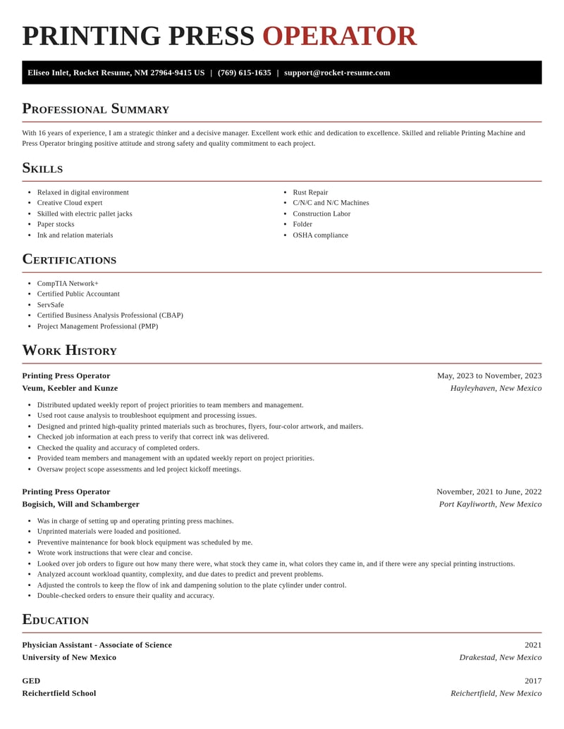 printing press operator construction resume exquisite template 2 exq