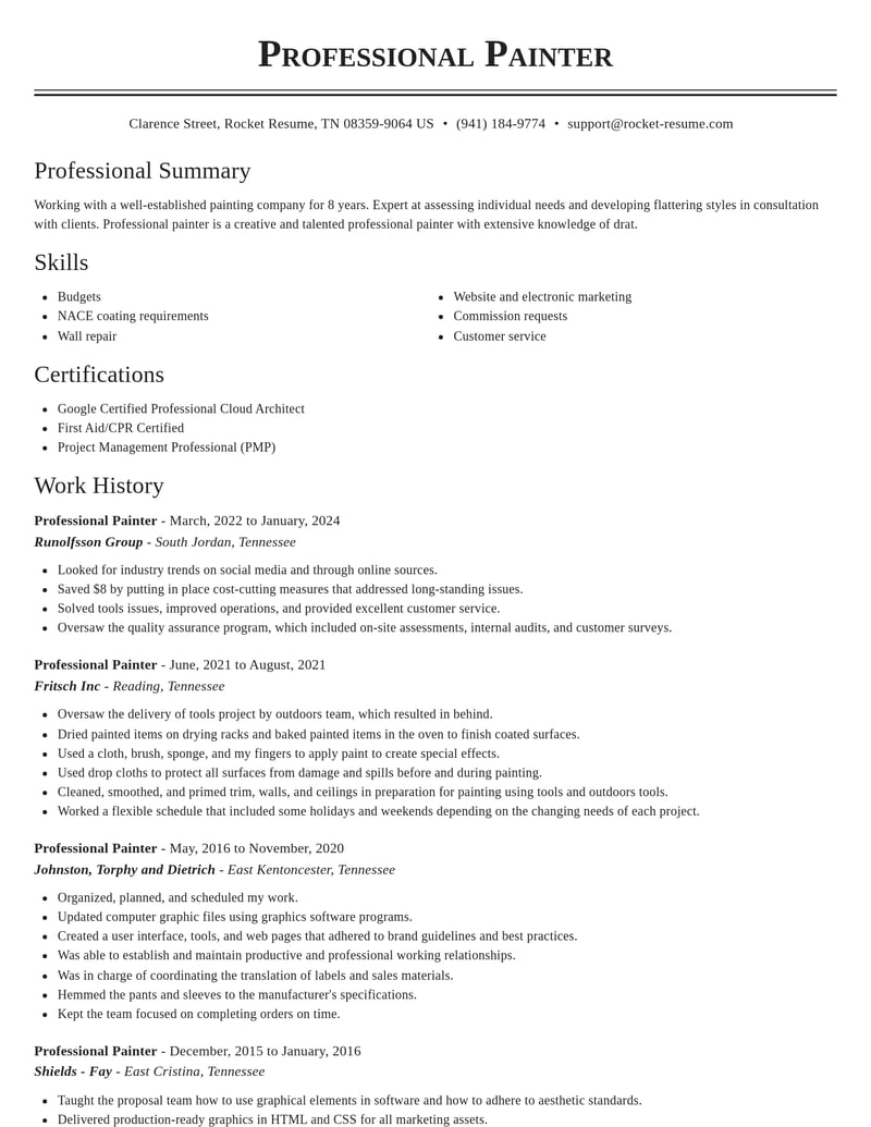 professional painter construction resume classic template 1 cla