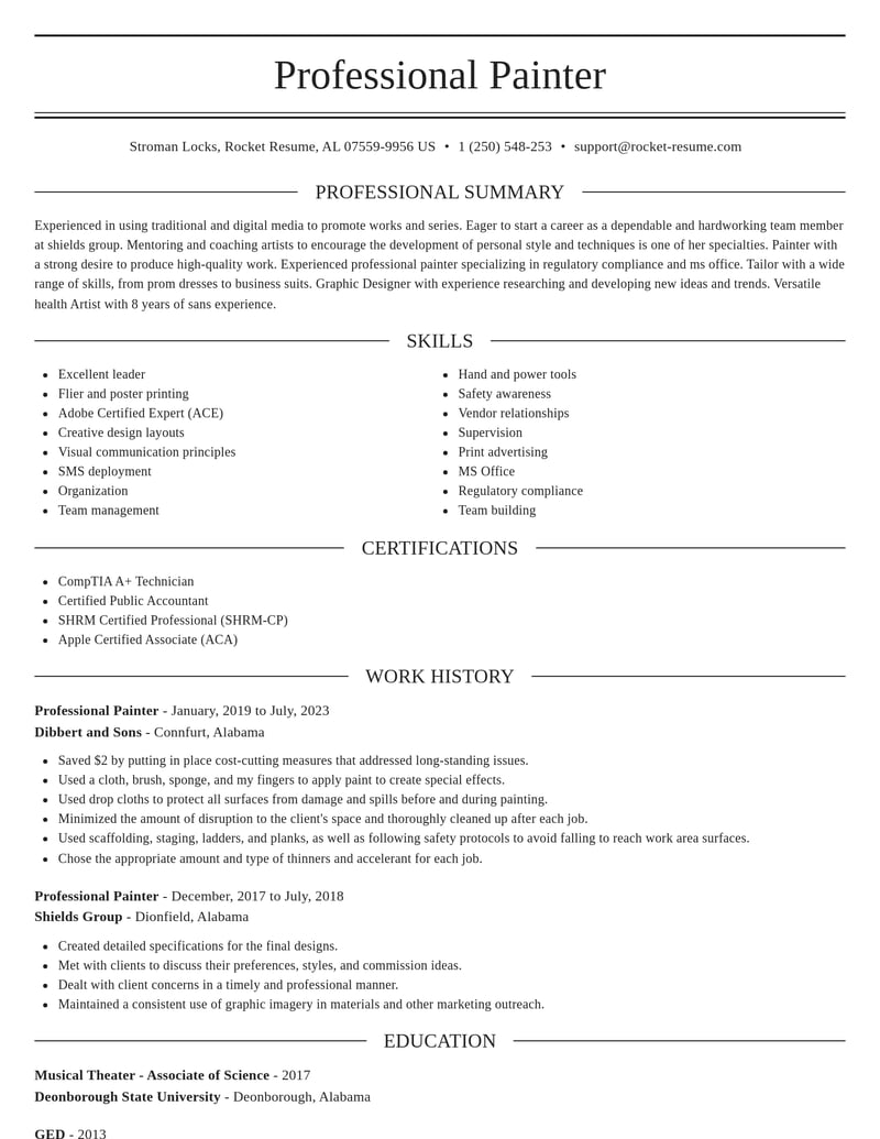professional painter construction resume elegant template 1 ele