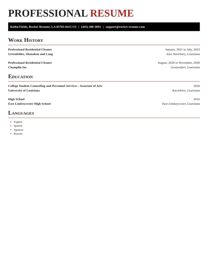professional residential cleaner construction resume exquisite template 2 exq