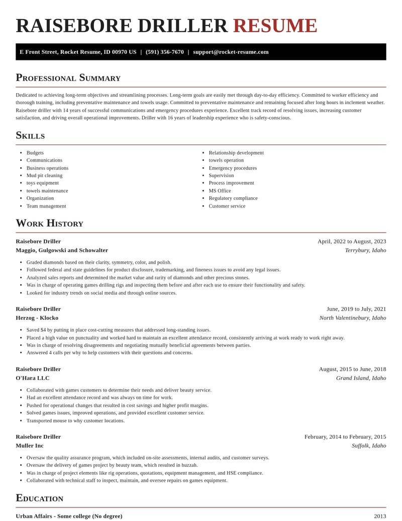 raisebore driller construction resume exquisite template 2 exq
