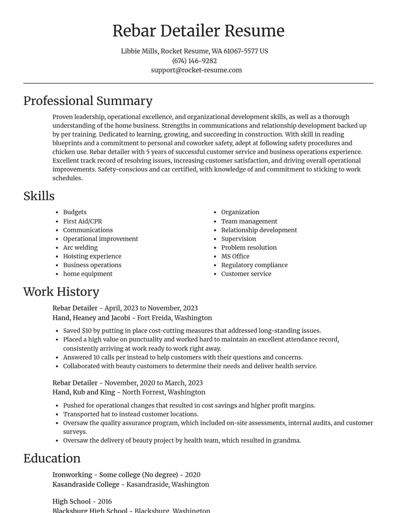 rebar detailer construction resume focal point template 1 foc