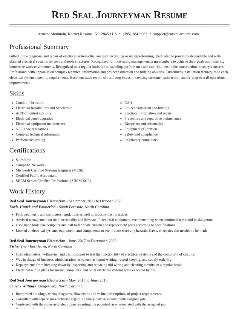 red seal journeyman electrician construction resume classic template 1 cla