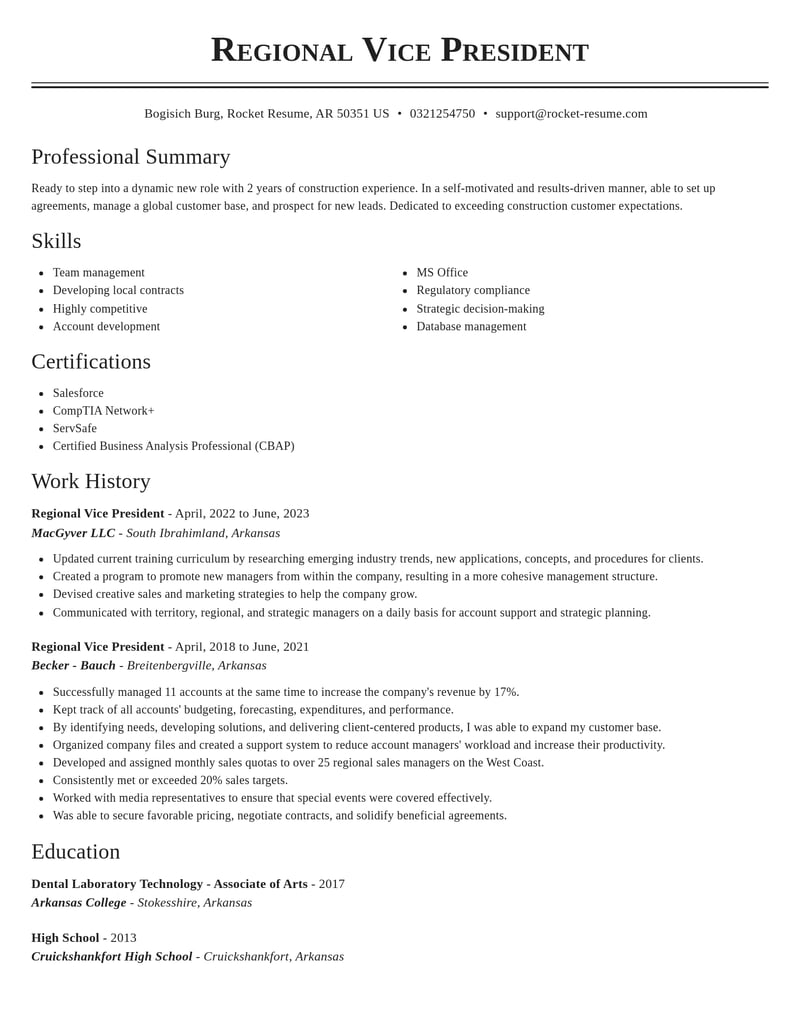 regional vice president construction resume classic template 0 cla