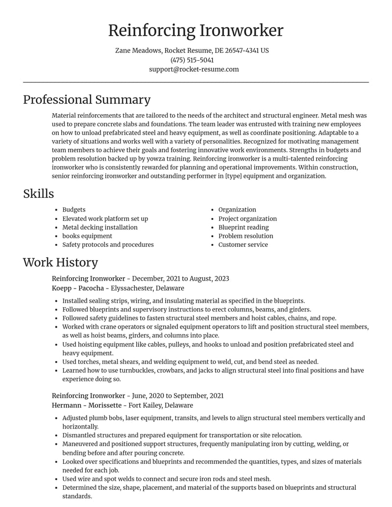 reinforcing ironworker construction resume focal point template 0 foc