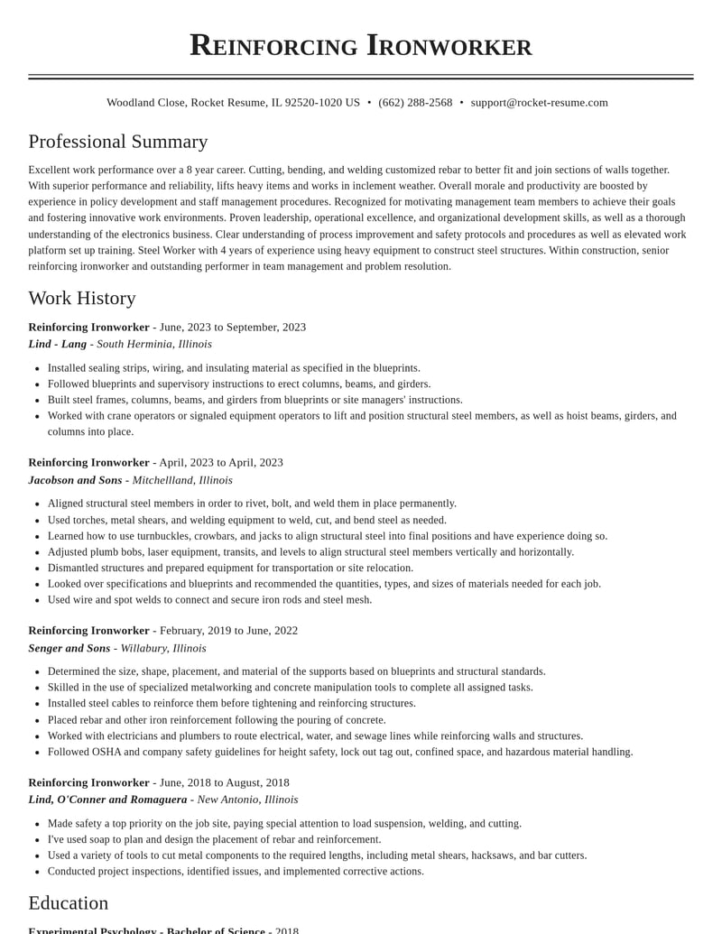 reinforcing ironworker construction resume classic template 1 cla