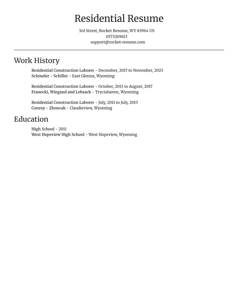 residential construction laborer construction resume focal point template 0 foc