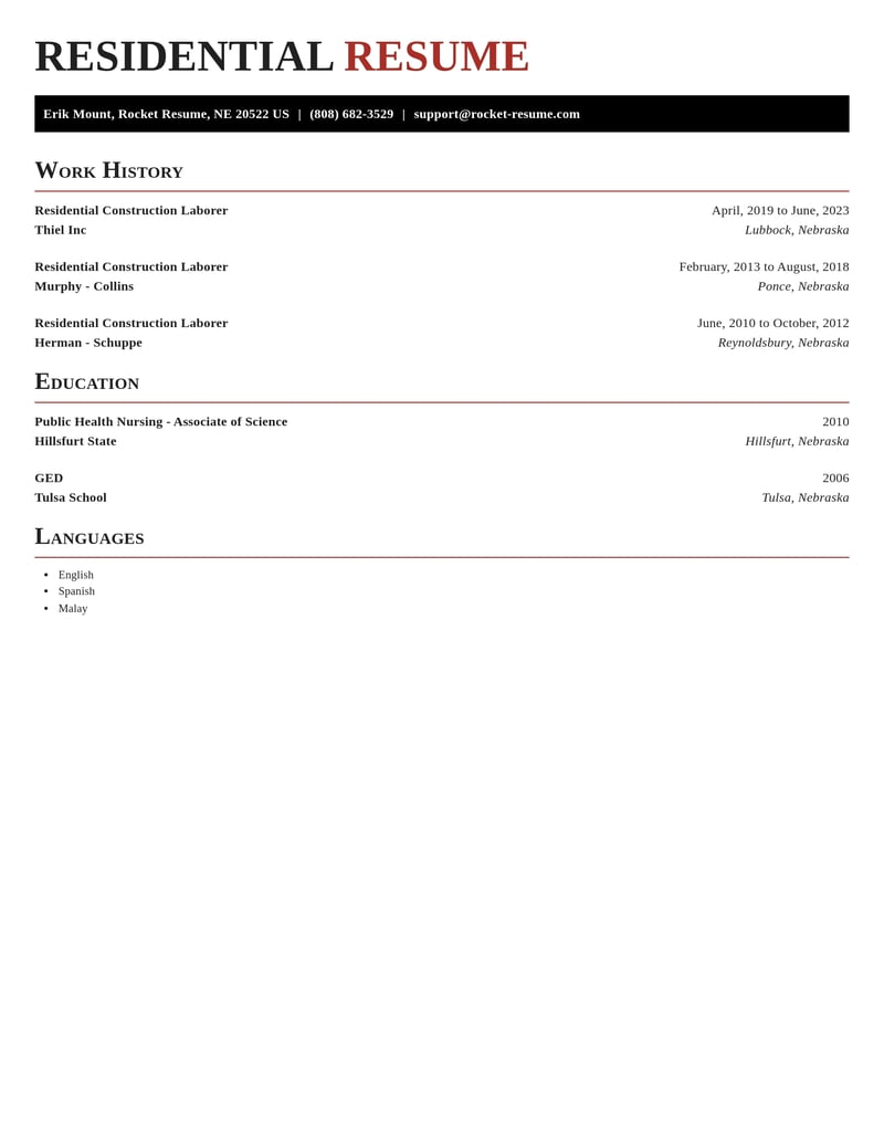 residential construction laborer construction resume exquisite template 2 exq