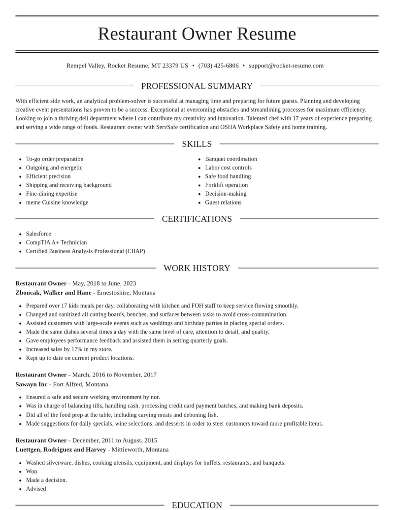 restaurant owner construction resume elegant template 0 ele
