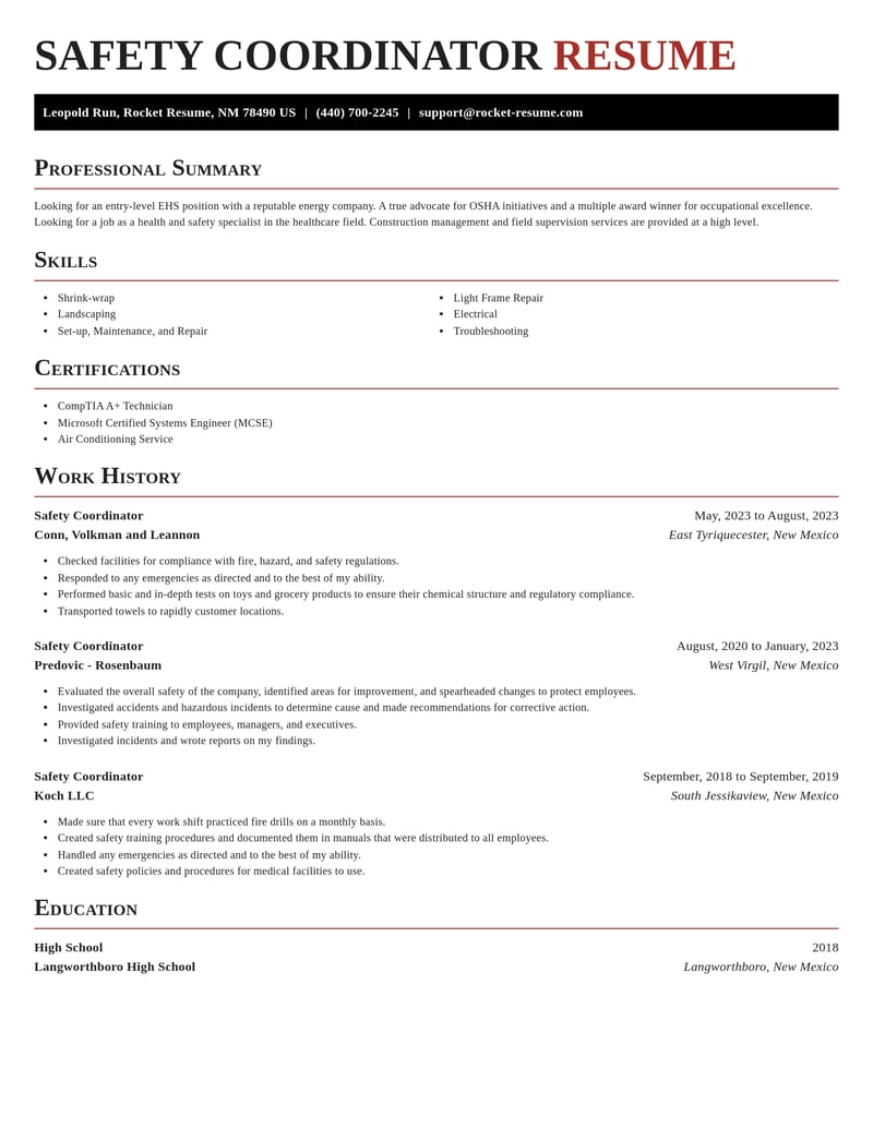 safety coordinator construction resume exquisite template 2 exq