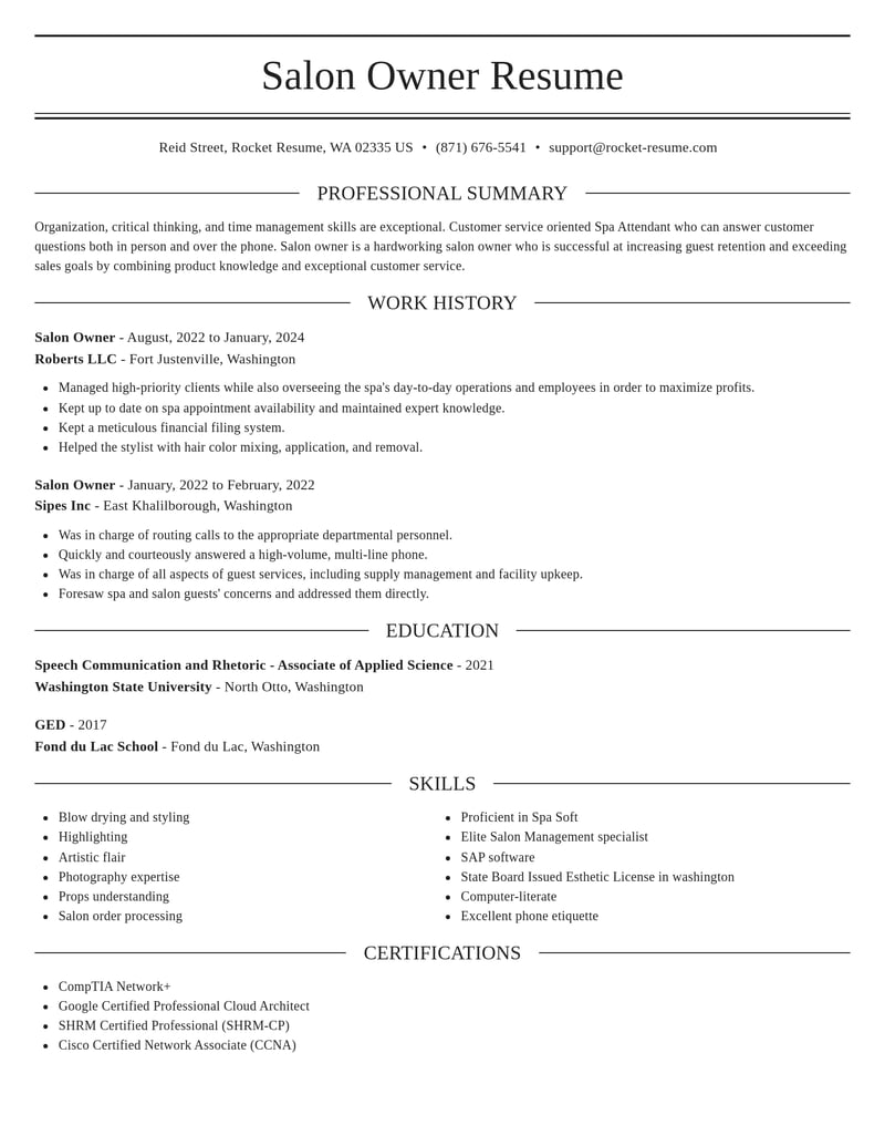 salon owner construction resume elegant template 2 ele