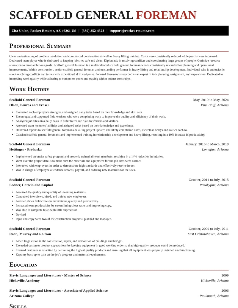 scaffold general foreman construction resume exquisite template 0 exq