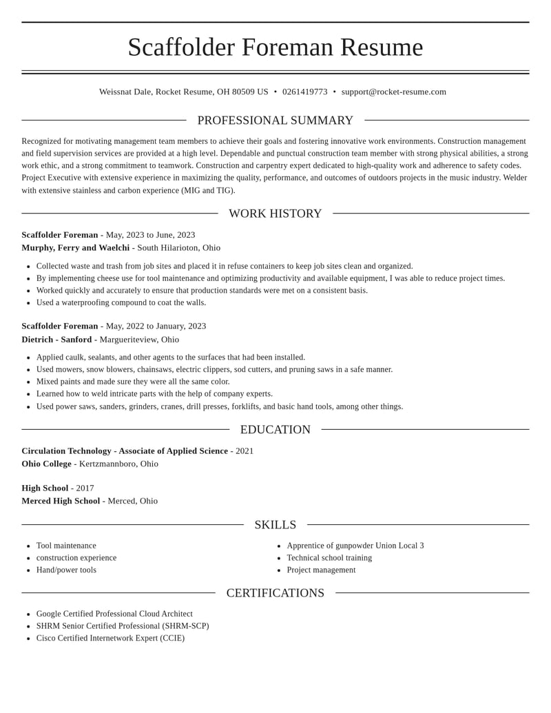 scaffolder foreman construction resume elegant template 1 ele