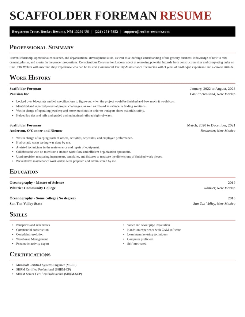 scaffolder foreman construction resume exquisite template 2 exq
