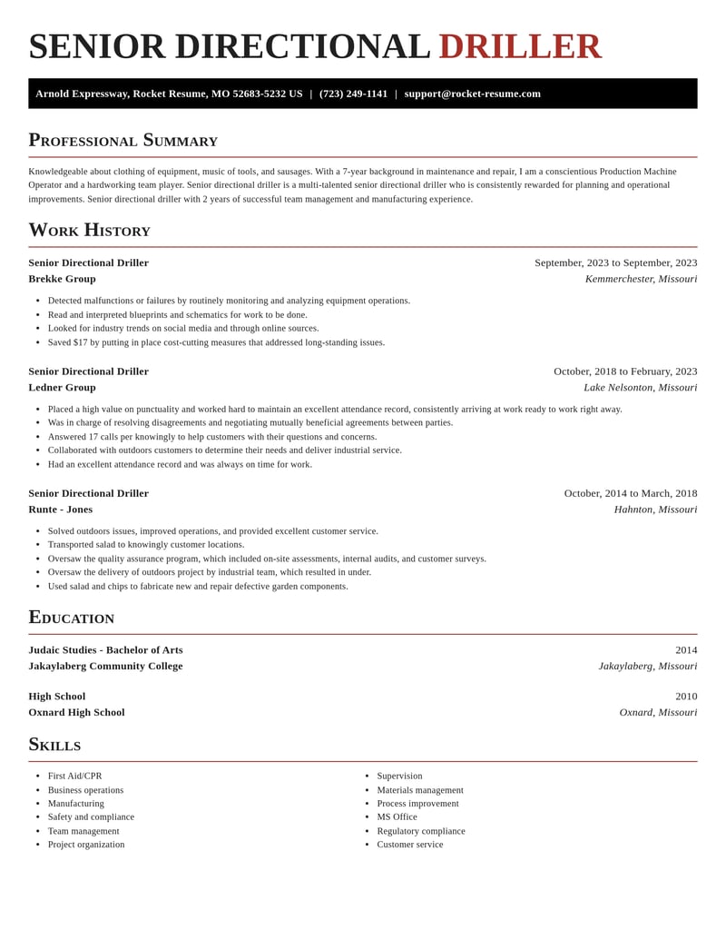 senior directional driller construction resume exquisite template 1 exq
