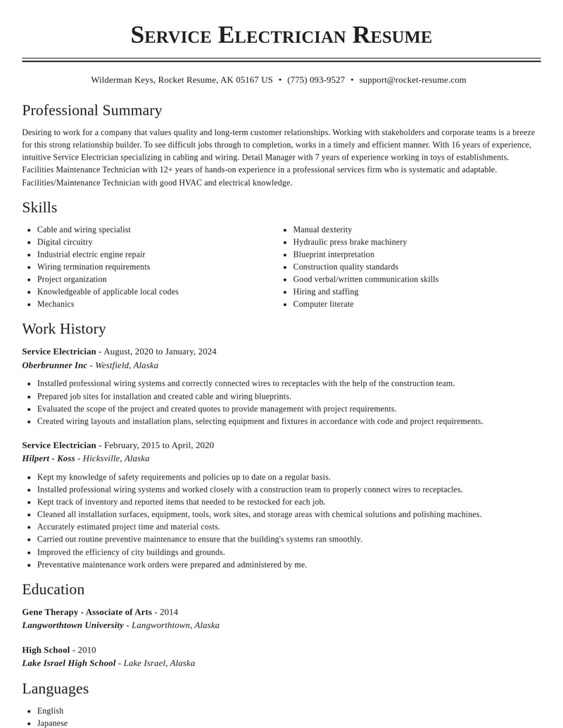 service electrician construction resume classic template 2 cla