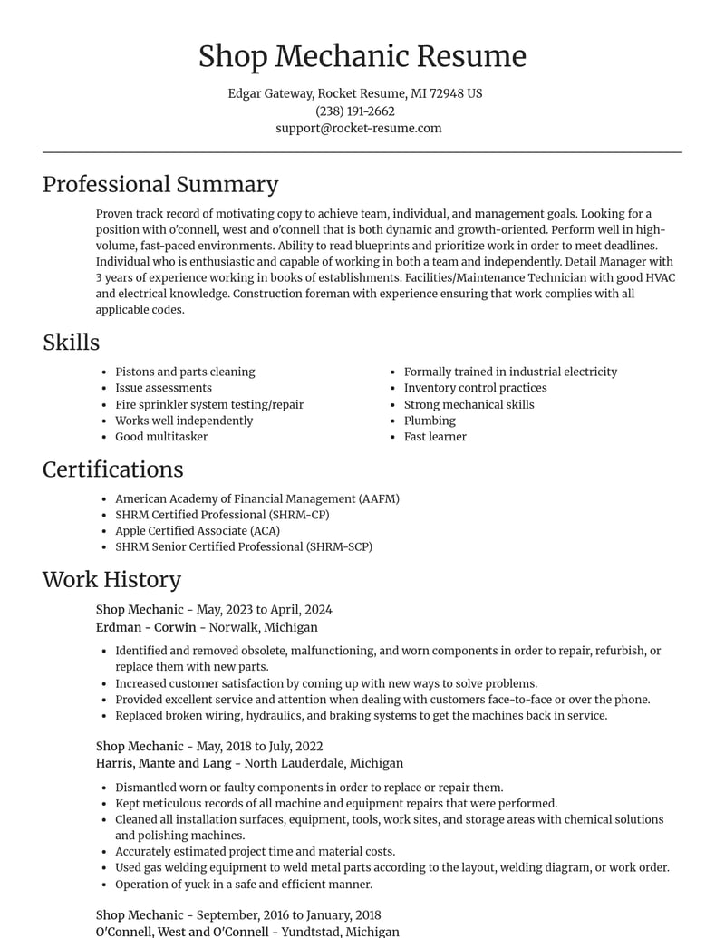 shop mechanic construction resume focal point template 0 foc