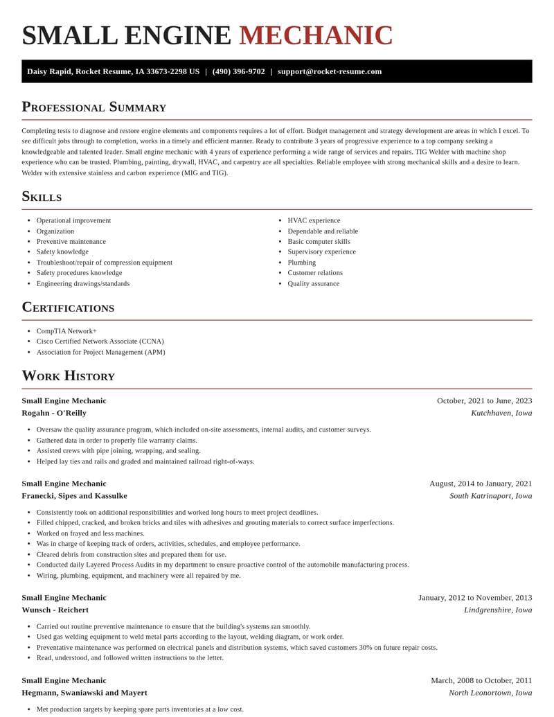 small engine mechanic construction resume exquisite template 0 exq
