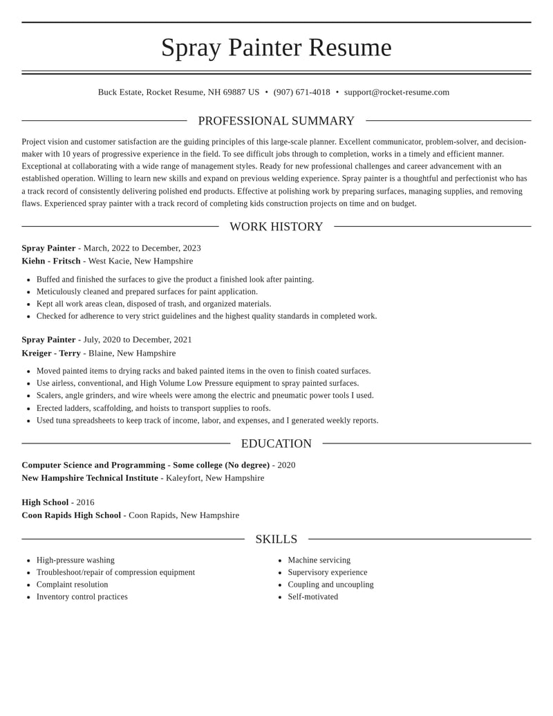 spray painter construction resume elegant template 0 ele