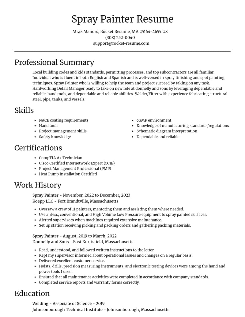 spray painter construction resume focal point template 2 foc