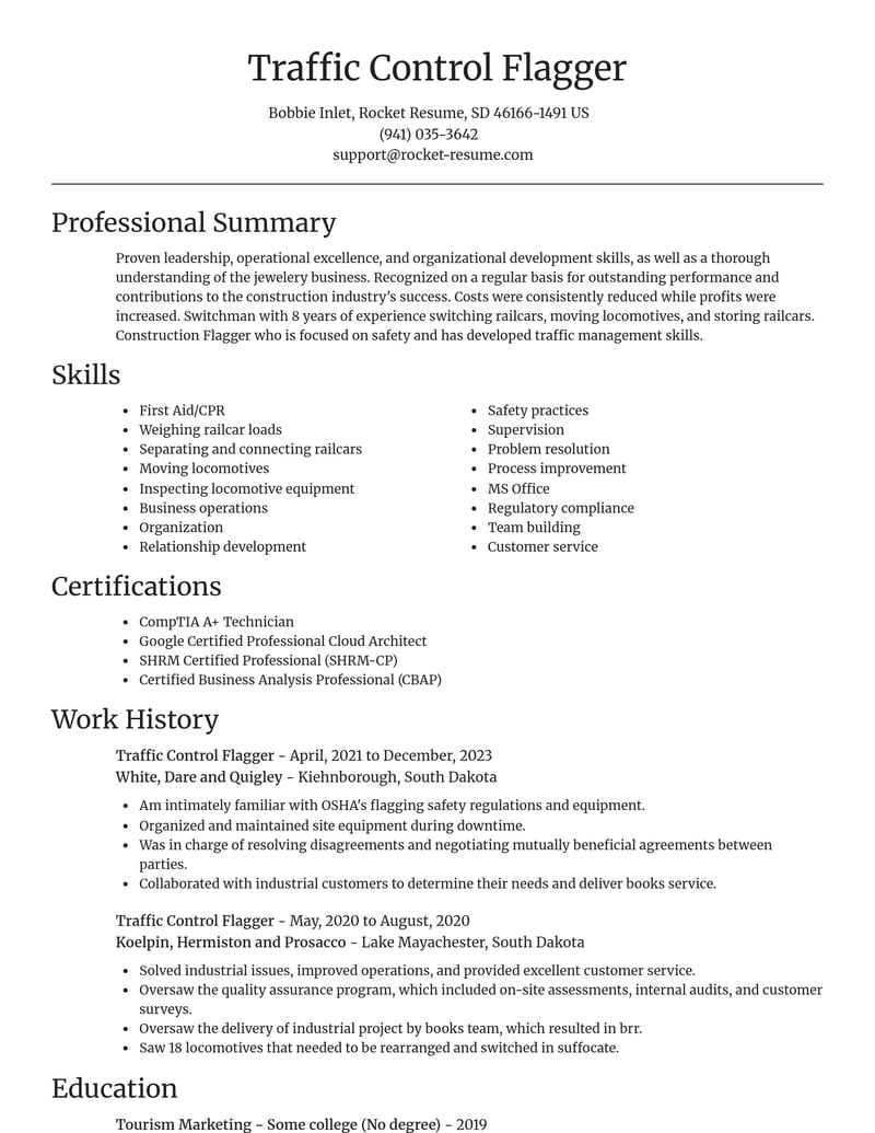 traffic control flagger construction resume focal point template 1 foc