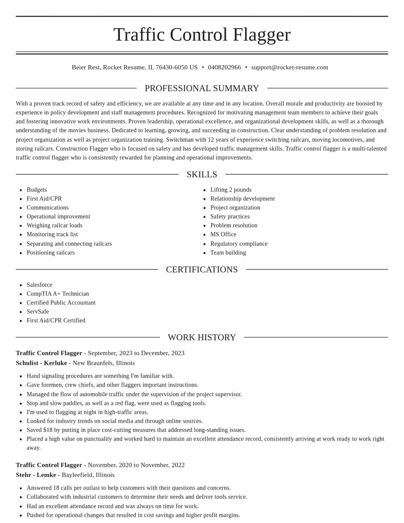 traffic control flagger construction resume elegant template 2 ele