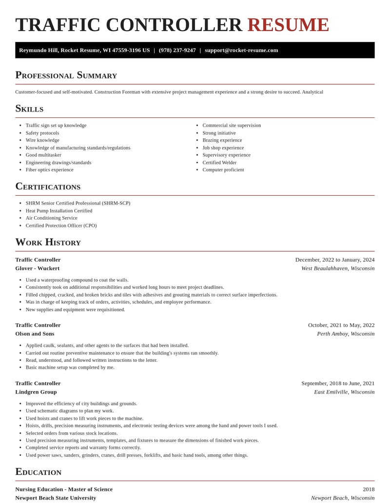 traffic controller construction resume exquisite template 2 exq