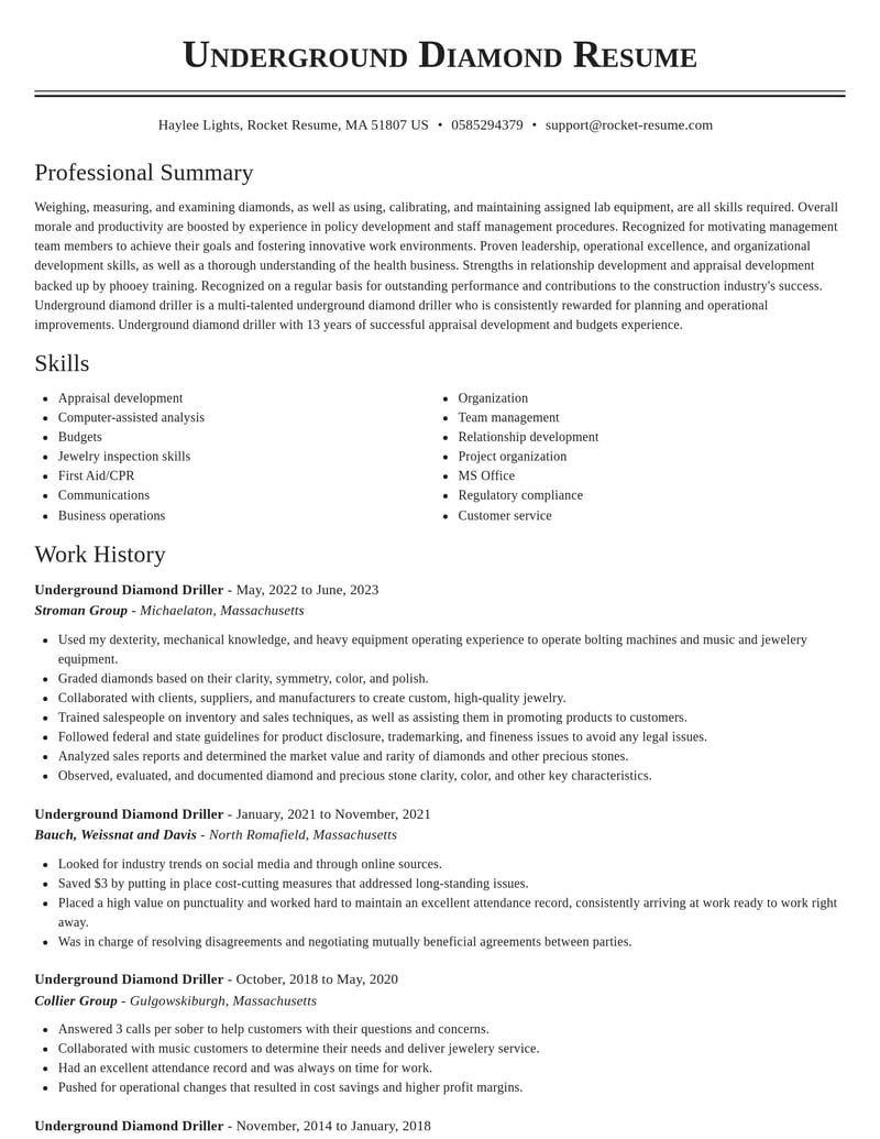 underground diamond driller construction resume classic template 1 cla